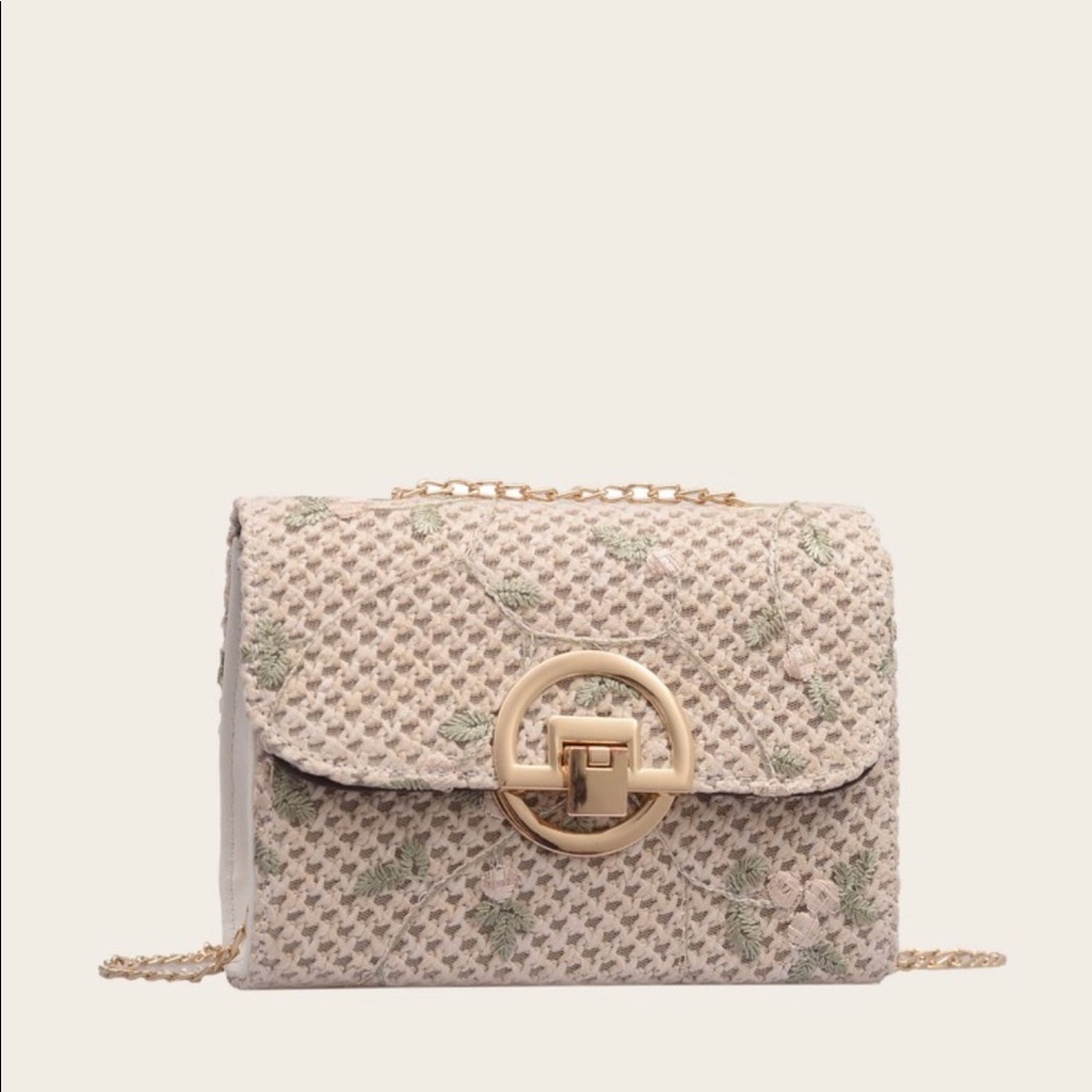 Floral Embroidered Woven Chain Bag